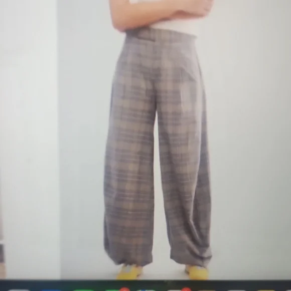 Free People Plaid Regan Barrel Trousers Size 12 - Picture 1 of 5